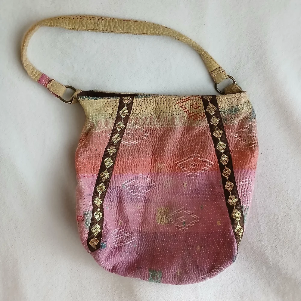 *repaired*** World Market large shoulder bag purse with long strap And Repair